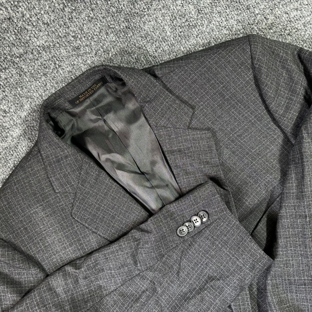 Jos A Bank Reserve Blazer Custom Fit 44S/40S Gray Grid Plaid Wool E. Thomas USA